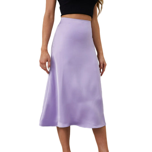 Satin Silky A-line Skirt High-Rise Midi Skirt